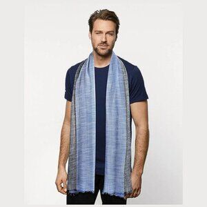 Men Long Neck Wraps Shawl Blue Grey